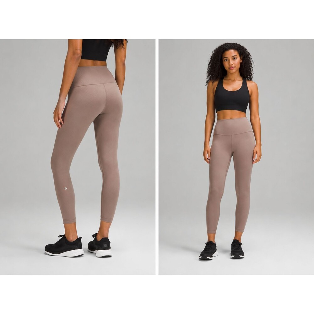 Lululemon Wunder Train Ribbed High-Rise Tight 25" Taupetastic Brown Sz 6 W5FY2S